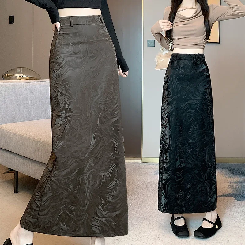 Retro Pencil Skirt 2024 Autumn Winter New Retro Smudge Long Skirt Split Formal Party