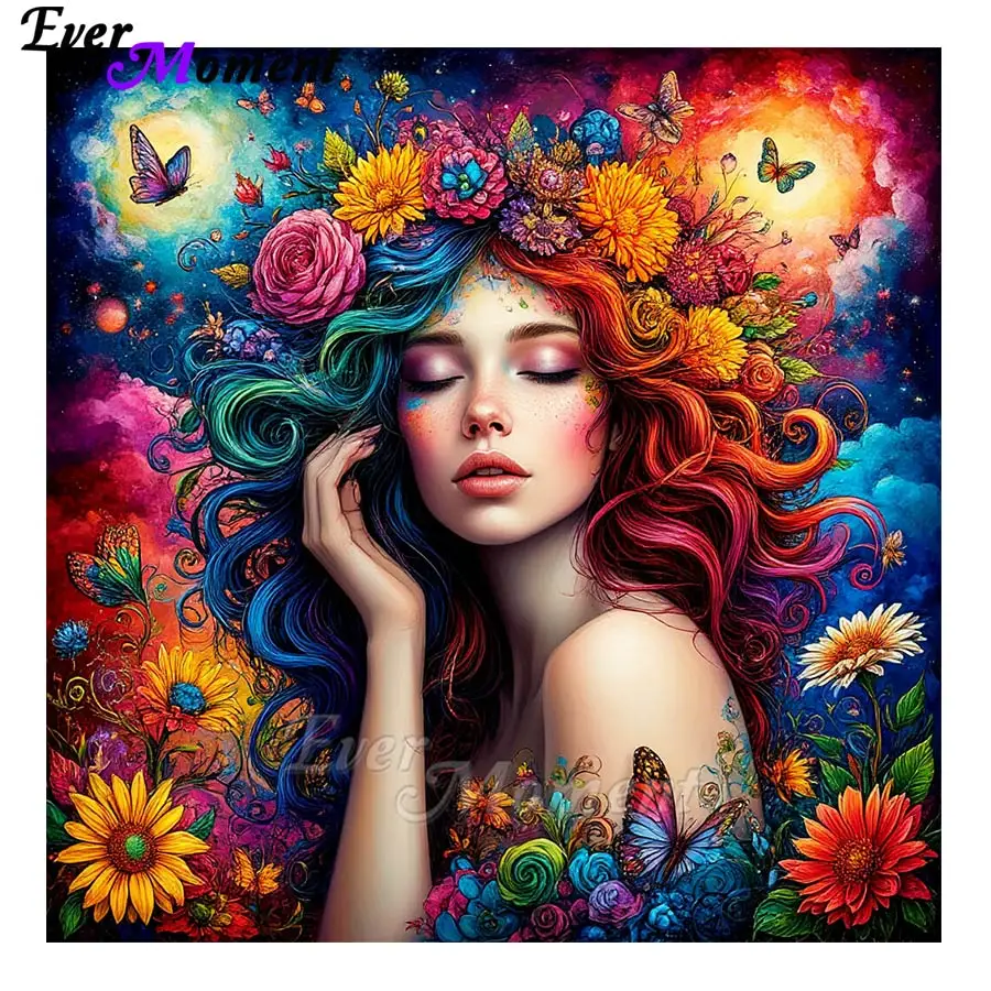 

Beautiful Girl Colored Dreams Butterfly Flowers 5D Fairy Dust Diamond Painting Landscape Mosaic Art Embroidery Gift Set ASF3016