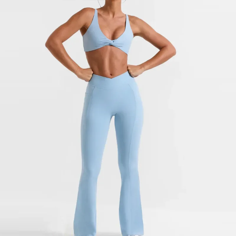 22 nuova tuta Fitness da donna Yoga Bell Bottoms reggiseno due pezzi gamba larga vita alta Hip.