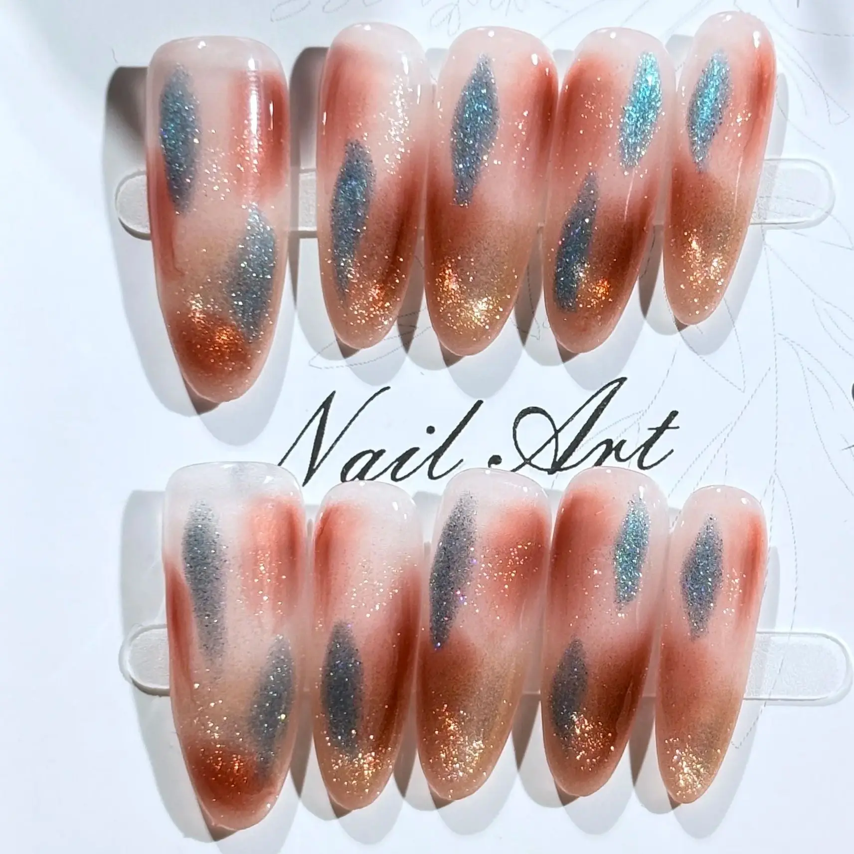 

10Pcs Handmade Autumn Winter Fake Nails Blue Red Brown Gradients Women Fashion Wearable Detachable Press on Nails