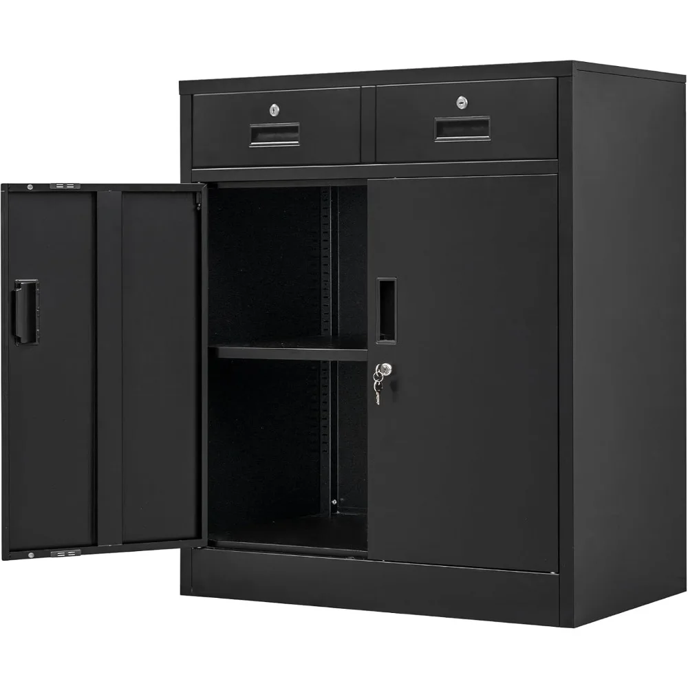

Metal Storage Cabinet, 36" H Locking Storage Cabinet with Two Drawers and Adjustable Shelf