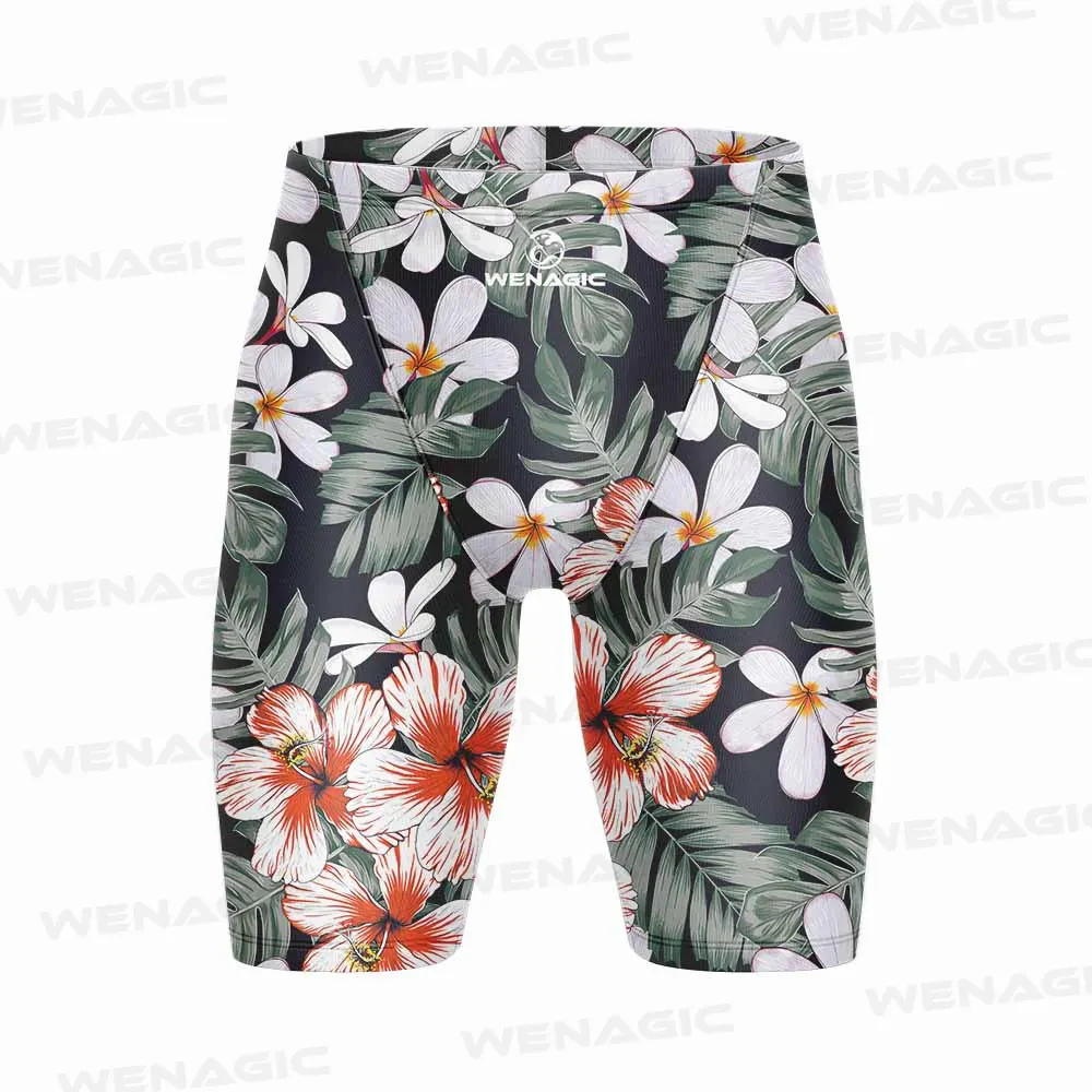 Surf Shorts 2023 New Professional Men Race Swim Trunks Quick Dry Swimwear Training Flowers Print Beach Tight Swimsuit Jammer