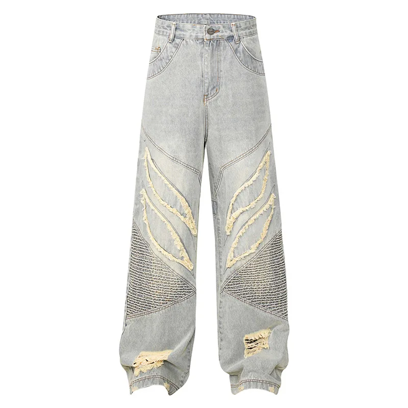 

Hi Street Ripped Streetwear Jeans Pants Washed Hip Hop Distressed Denim Trousers For Male Straight