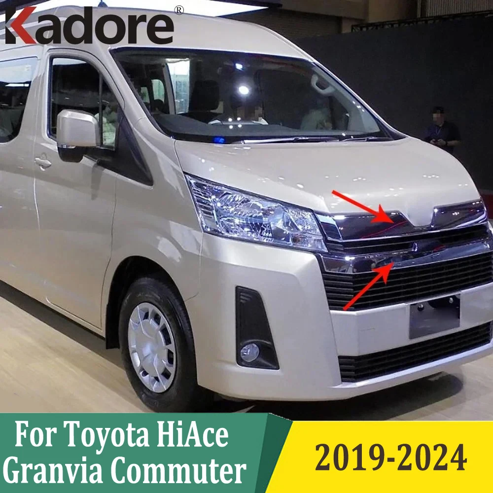 

For Toyota HiAce Granvia Commuter 2019 2020 2021 2022 2023 Chrome Front Grille Trim Racing Grills Around Frames Car Accessories