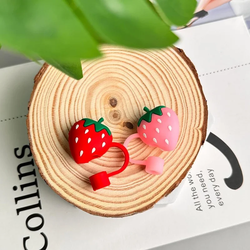 2pcs Strawberry Straw Cover Cap For Stanley Cup Accessories Cute Flower Straw Toppers For Tumblers 10mm Silicone Straw Covers