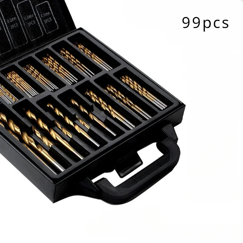 

99pc Set of High Speed Steel Titanium Plated Twist Driller Hole Opener Steel Plate Drill Hole Bit 99pc Twist Drill Iron Box