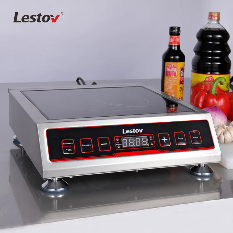 Lestov Tabletop Single Burner Stainless Steel Induction Cooker for Commercial Kitchen Canteen with Hotpot Function 3500W