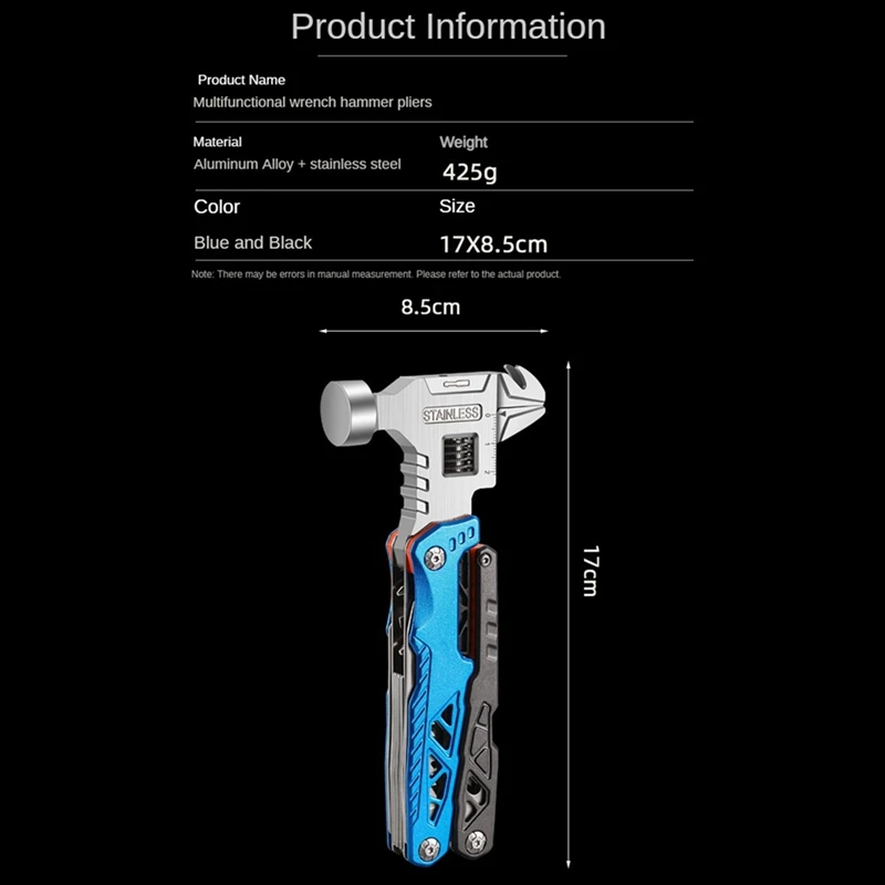 ABUL-多機能丸頭ハンマー、折りたたみ式ネイルハンマー、緊急用ペンチ、車載コンビネーション一体型ツール