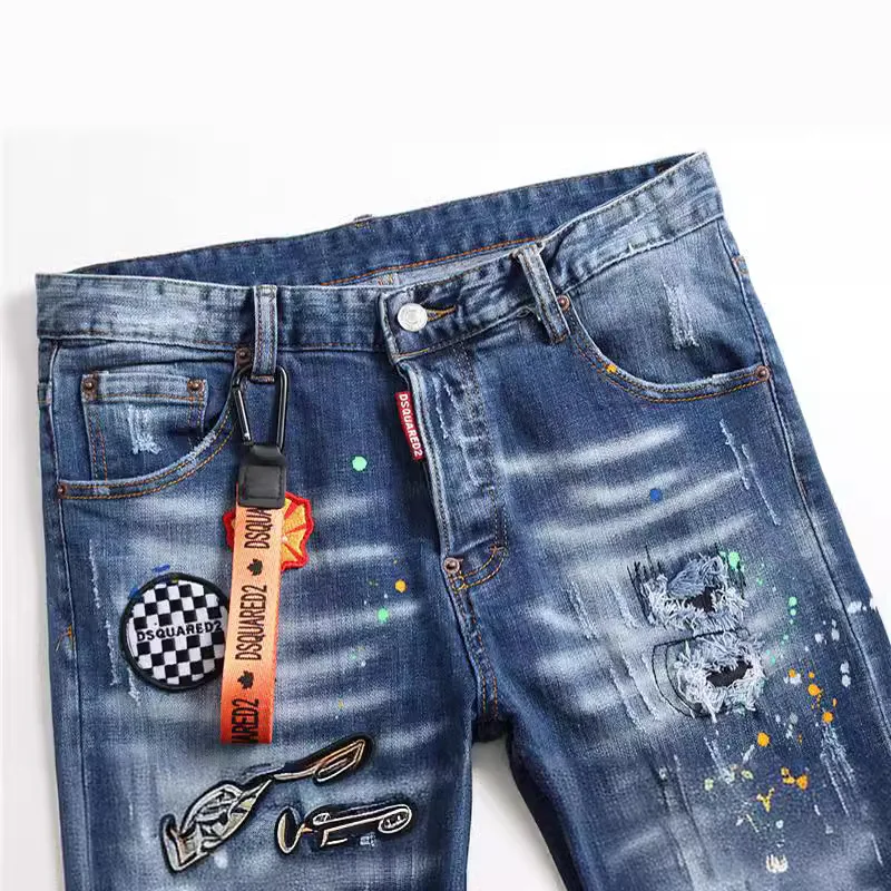 Spring Summer Men's Jeans Paint Slim Casual Fashion Skinny Brand Pants Streetwear Splash ink Holes Stretch Patch Denim Trousers