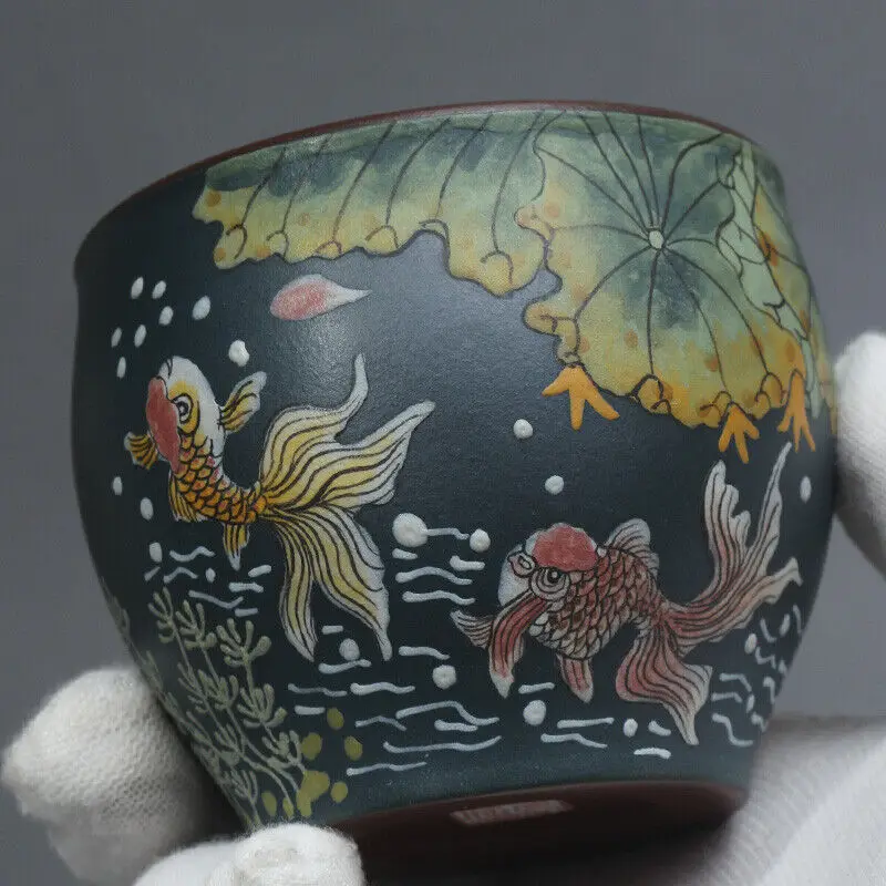 China Yixing Zisha Pottery Purple Clay Lotus Leaf Goldfish Kung Fu Tea Cups Creative