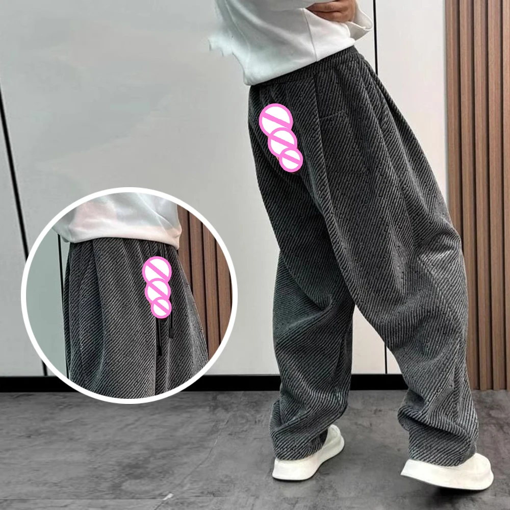 Straight Men's Sweatpants,Invisible Open Crotch Outdoor Sex Diagonal Stripes Mopping Casual Pants,Fashion Wide Legs Trousers