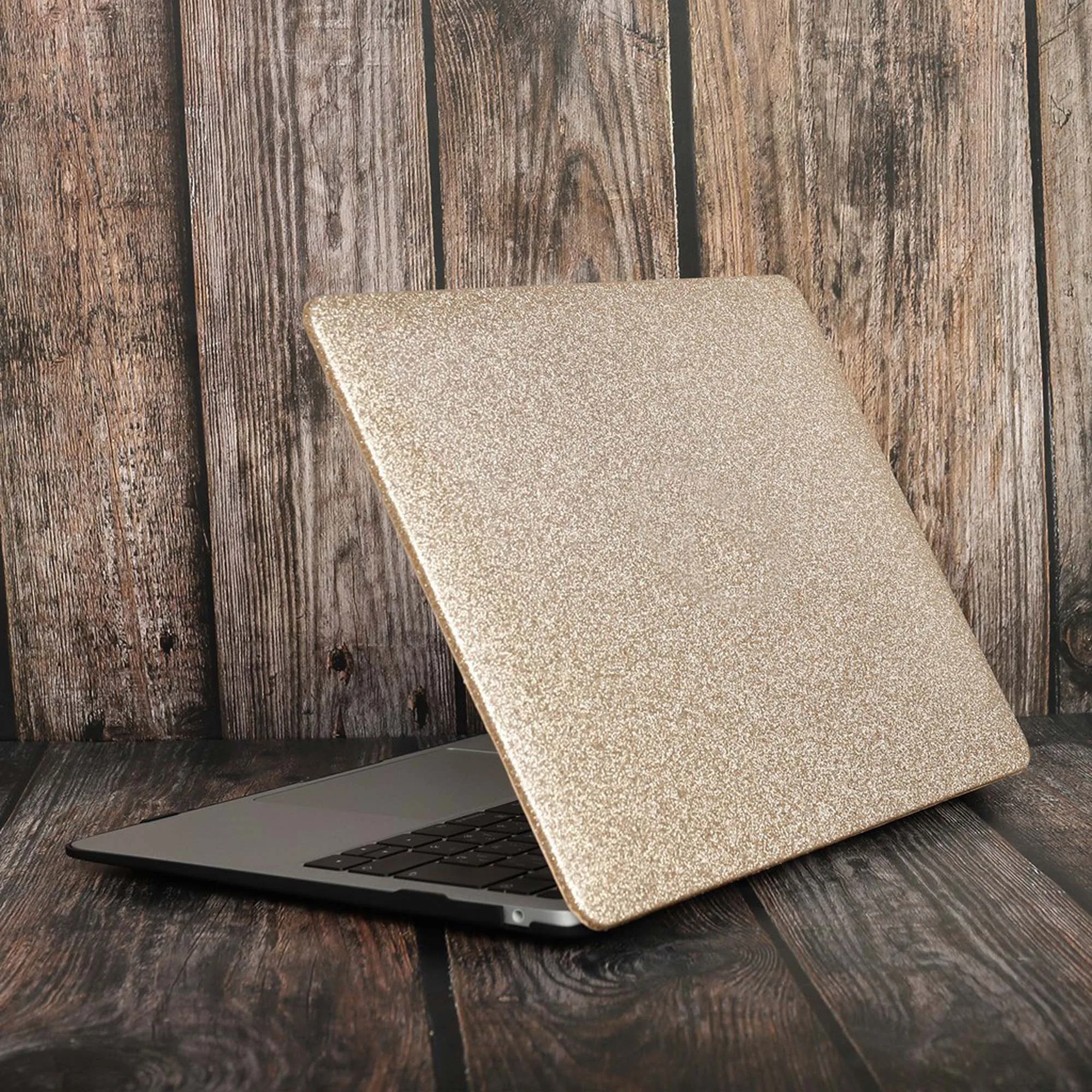 Glitter Frosted MacBook Case, Gold Leather Laptop Hard Case for Macbook Pro 13 14 16 15 Air 13 A2179 With Cutting Out Logo