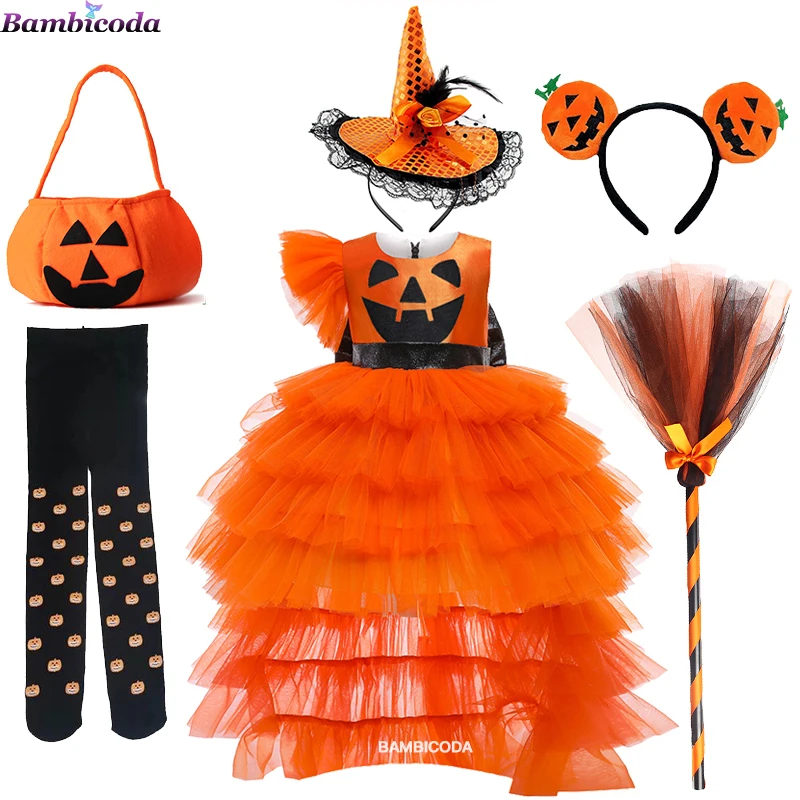 

Halloween Cosplay Tutu Costumes for Kids Children Cartoon Ghost Clothes Pumpkin Dresses Set for Girls Witch Fancy Party Costume