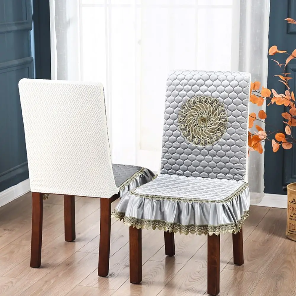 Home Decor Dacron Embroidery Dining Chair Cover Universal Size Skirt Hotel Chair Cover Thickened Removable Seat Covers Kitchen