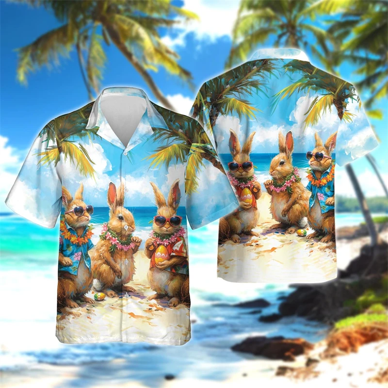 

Happy Easter Day Graphic Beach Shirts Harajuku Fashion Festival Gifts Short Sleeve Cartoon Rabbit Egg Blouses Kawaii Eggs Tops