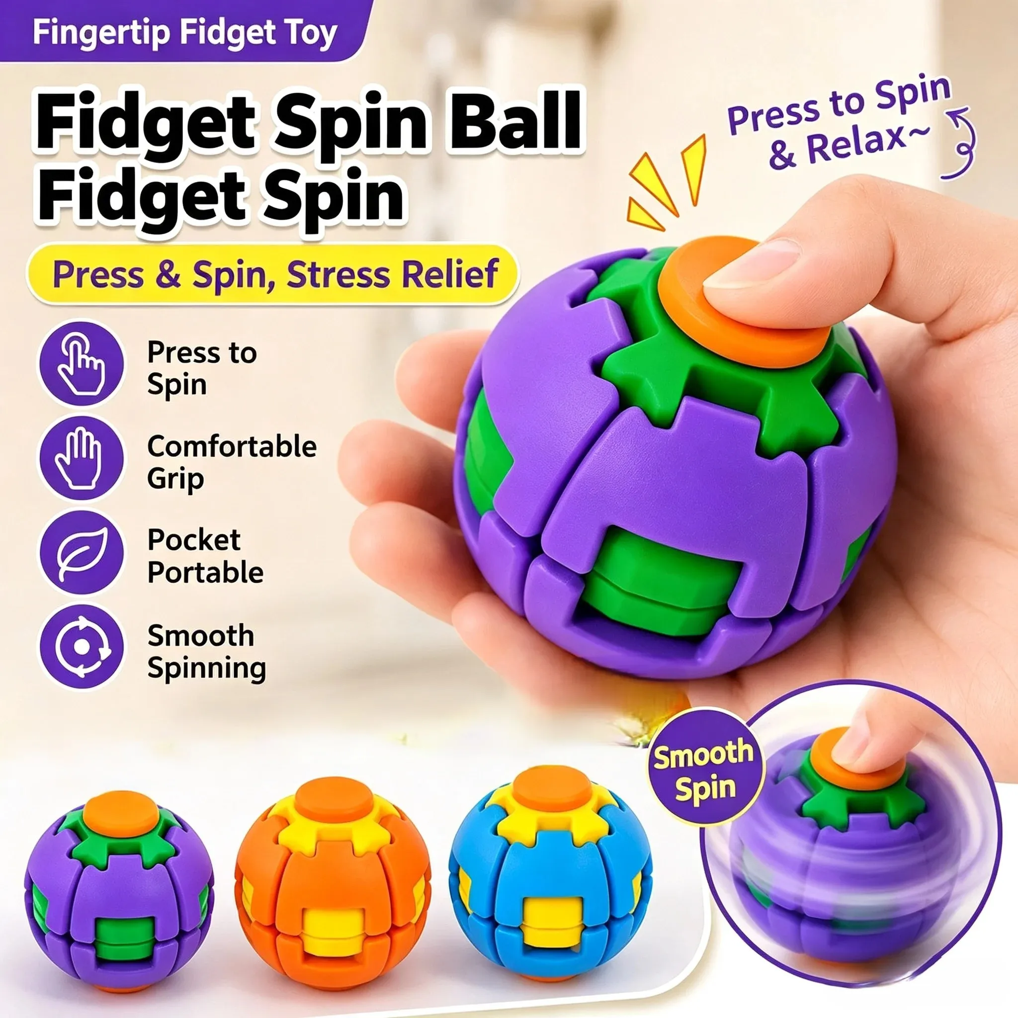 Stress Relief Ball Finger Pressing Gear Ball Toy Multi-Color Vortex 3D Rotating Finger Toy