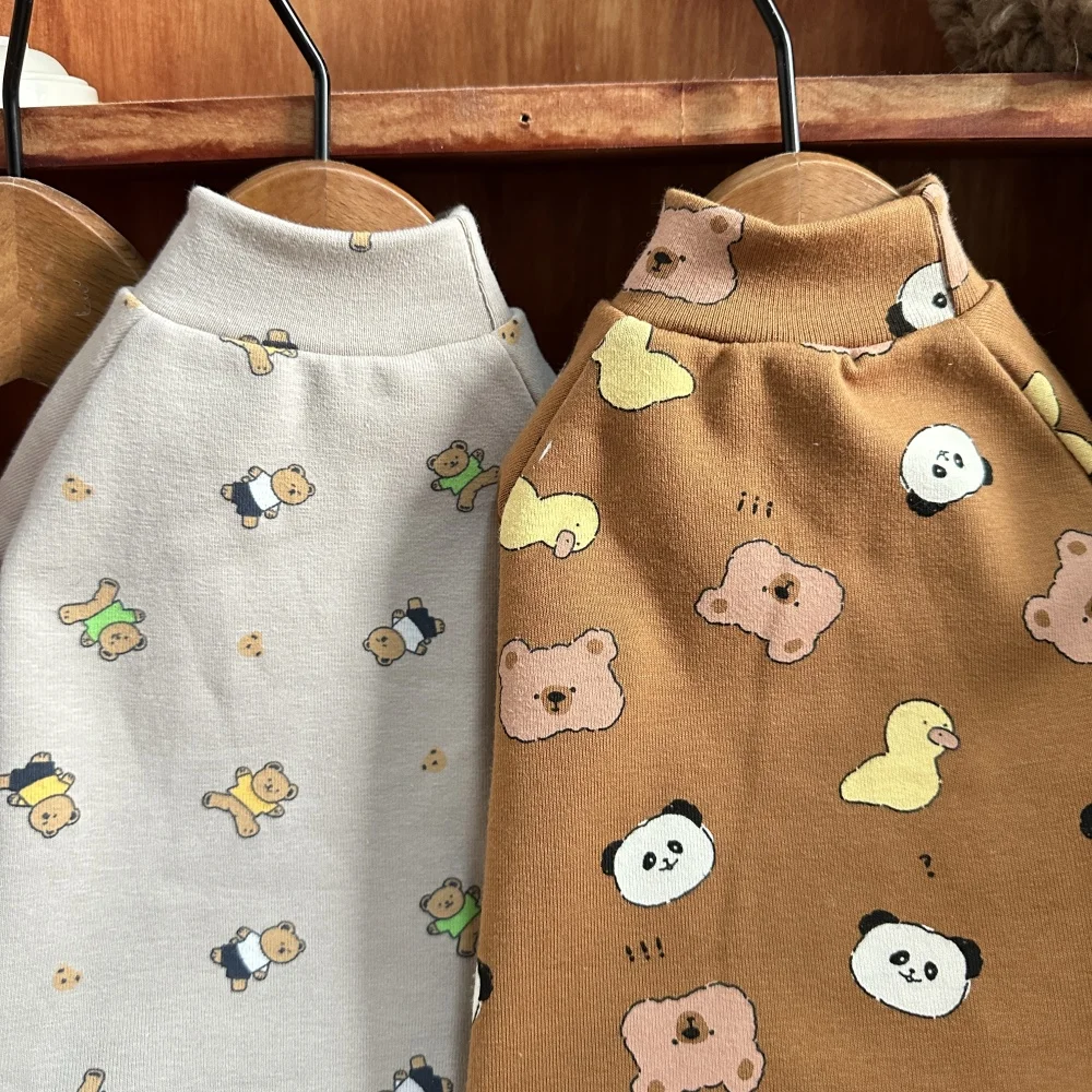 Soft Grey Baby Cotton Shir for Sphynx Cat Autumn Long Sleeves Cartoon Cute Bear Panda Duck Loungewear for Devon Rex in Spring