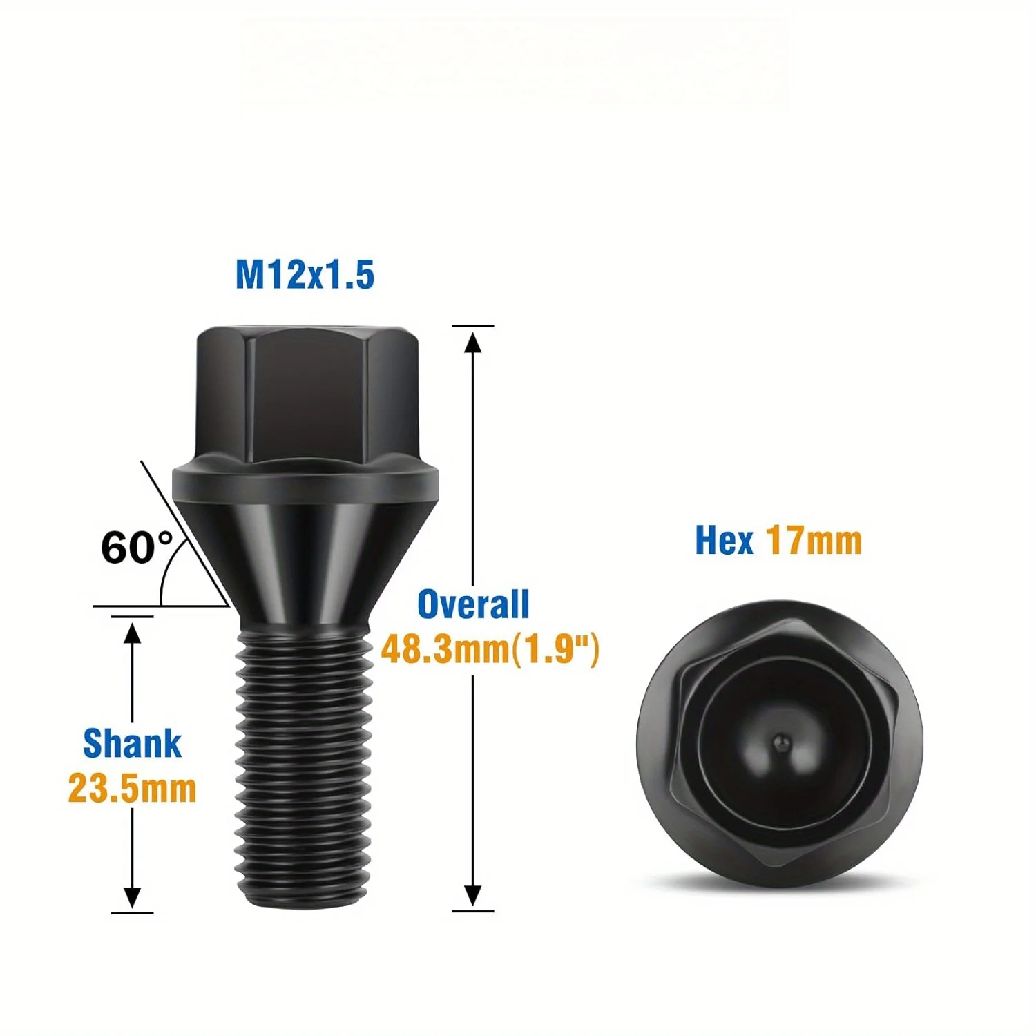 20Pcs 12x1.5 Lug Bolts for BMW E46 E90 E39 E60 E53 325i 12mmx1.5 Wheel Studs 28mm Shank for 320i 325i 328i 525i 528i Wheel Bolts