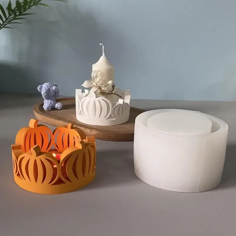 قالب شمع من السيليكون على شكل قرع مجوف للشمعة حامل شمع مصنوع من الراتينج لتزيين مهرجان الخريف وعيد الشكر Y5GB