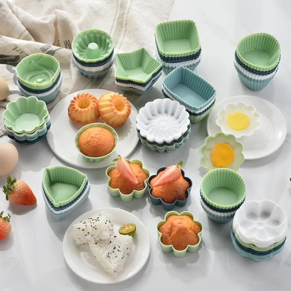 

12Pcs Silicone Muffin Cup Heart Cake Baking Mold Reusable Cupcake Baking Cups Muffin Liners For Cakes Chocolates Desserts