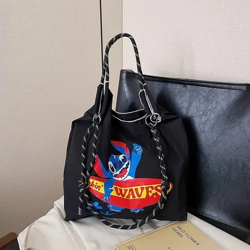 Disney stitch anjo kawaii bonito estudante criativo grande capacidade bordado eco-friendly portátil de um ombro bolsa de náilon