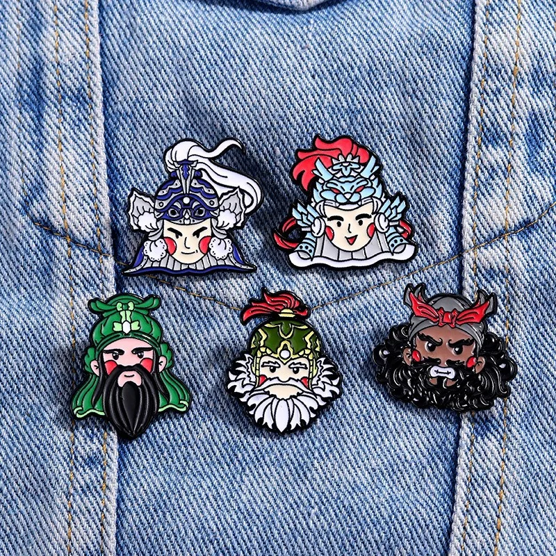 Classic Story Characters Enamel Brooch Lapel Pin Drama General Warrior Beard Old Man Chinese Style Badge Jewelry Gift For Friend