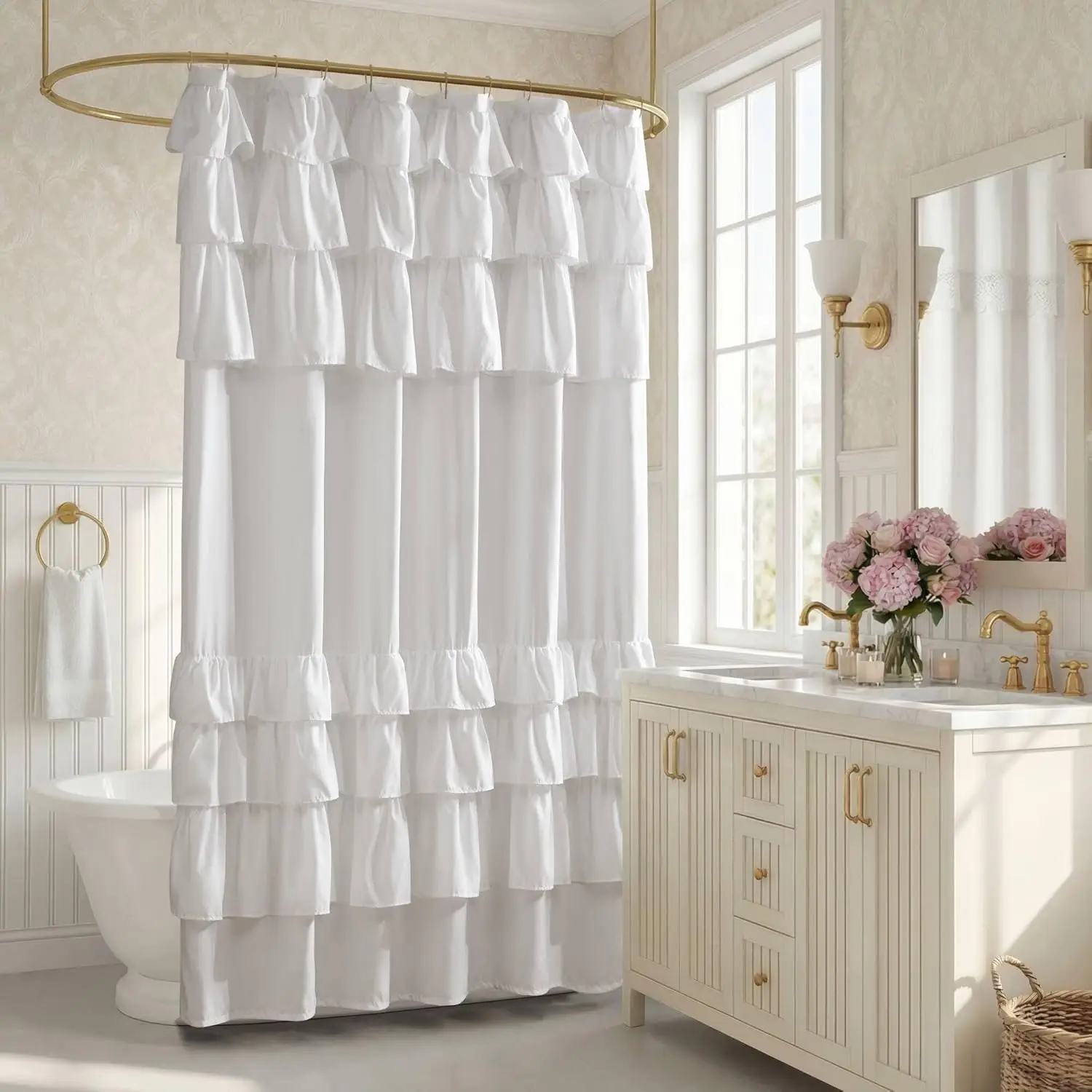 

White Cottage Shower Curtain, 72x72 Inches, Solid Bathroom Decor for a Cozy Home