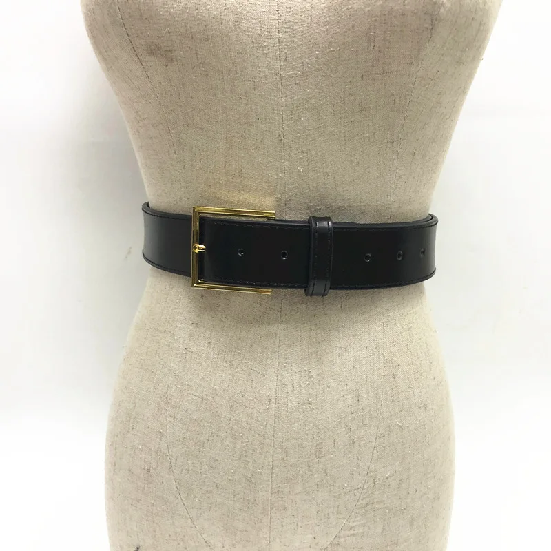 Ceinture en cuir véritable pour femme, ceinture en alliage, broche réglable, designer de marque vintage, environnement de robe, luxe, large, 4cm