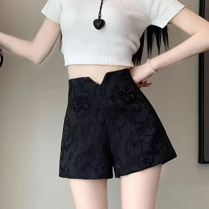 Pantaloni corti da donna Pantaloncini larghi a vita alta per abiti da donna Elasticità Y2k Vintage Streetwear Hot elegante elastico classico estivo