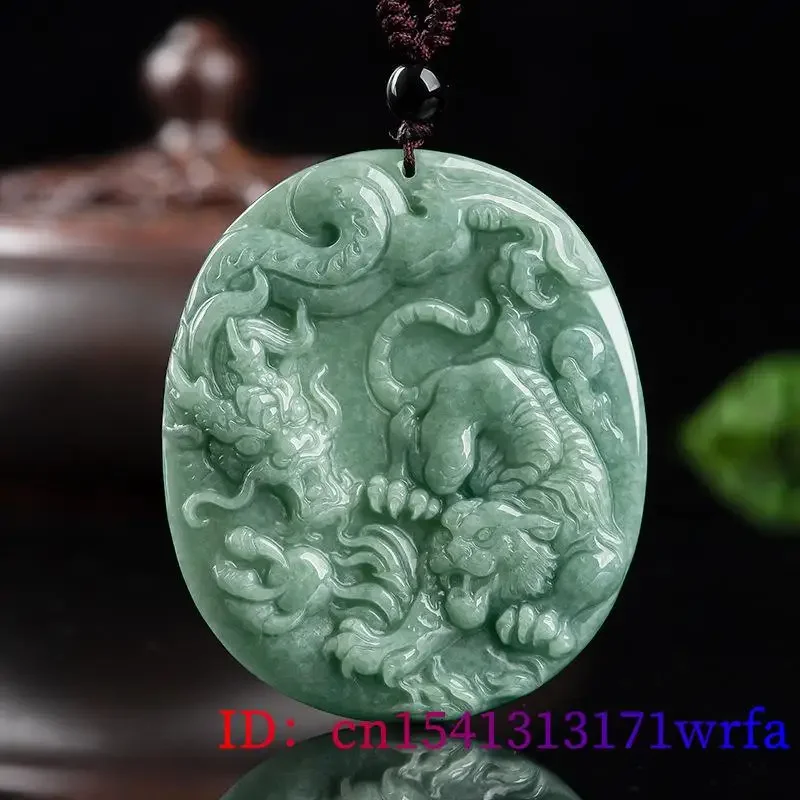 Imagem -02 - Burmese Jade Dragão Pingente para Homem Jóias Esmeralda Colar de Luxo Jadeite Natural Pedras Preciosas Tigre Presente Verde Pedra Esculpida Chinesa