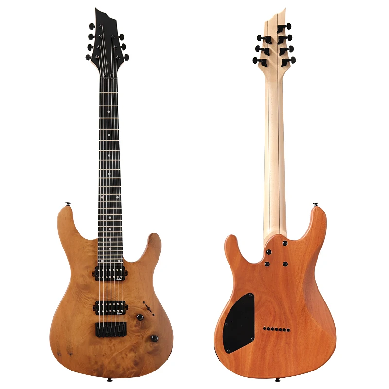 Tree Burl Top Electric Guitar 7 String Guitar 39 Inch Natural Color 24 Frets Canada Maple Neck with Korea-made Pickup