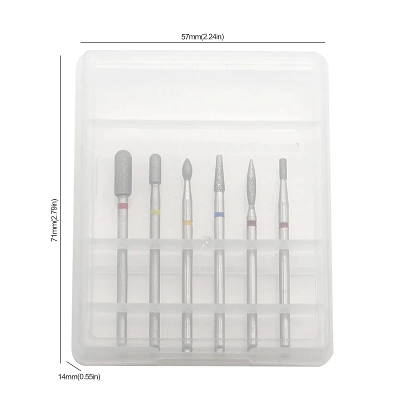 6Piece Nail Diamond Grinding Needle 2.3mm To A Suit Nails, Nail Surface Dead Skin Clean Grinding Head Polishing Tools