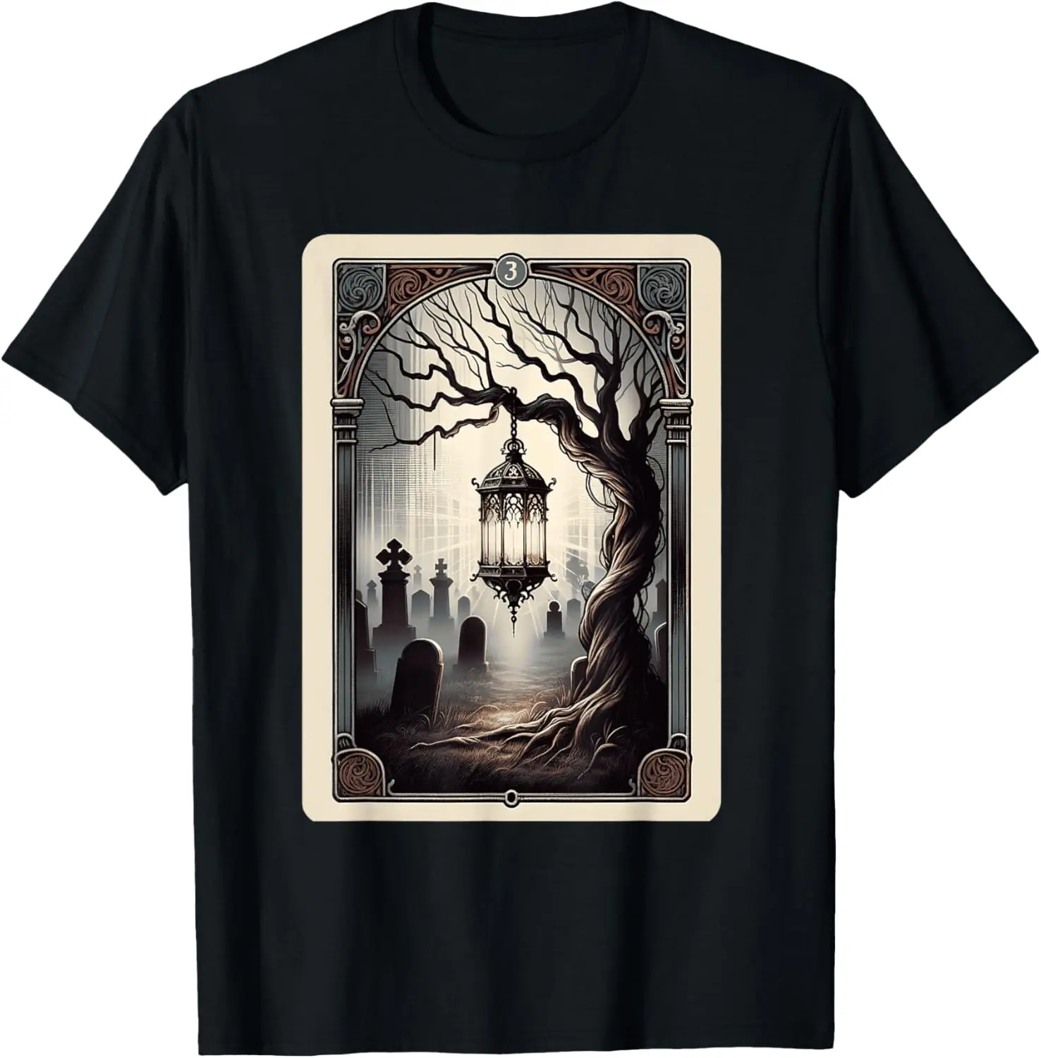 Gothic Mystic Lantern Tarot Card Graveyard Twisted Tree T-Shirt