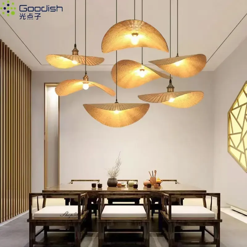 

Japanese Wabi Sabi LED Pendant Lights Luxury Bamboo Rattan Lamps for Living Dining Bedroom Cafe Shop Home Decoration Chandeliers