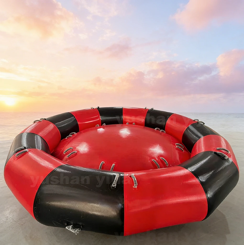 

Красная надувная диско-лодка UFO для водных видов спорта, буксируемая вращающаяся трубка для аренды и мероприятий.