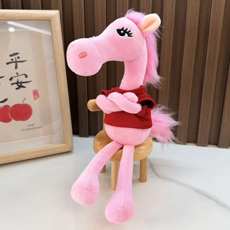 

High Cold Horse Plush Doll Keychain Fantasy Style Craftsmanship Pony With Red T-shirt Stuffed Simulation Horse Room Decoration