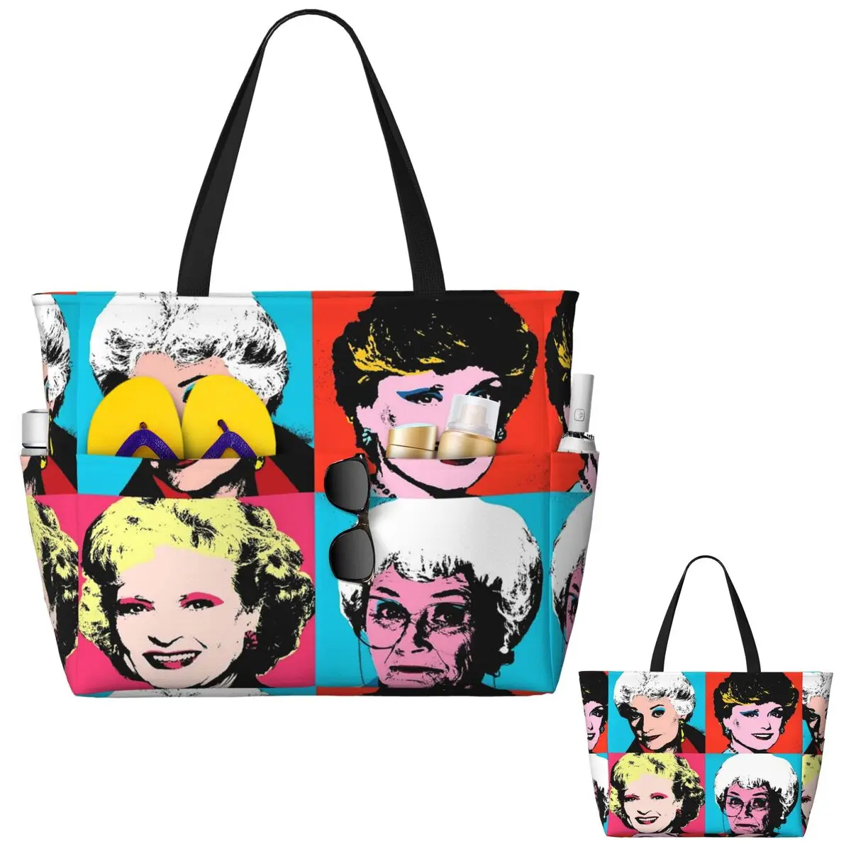 Golden Warhol Girl Beach Tote Bag Sport Gym Yoga Duffle Large Tote Bag Women Travel Bag Fitness bag