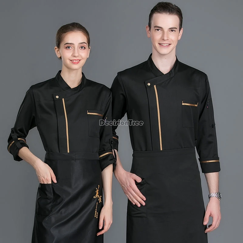 2024 new unisex chef uniform set chinese Western restaurants kitchen work uniform simple classic thin well-fitting chef clothes