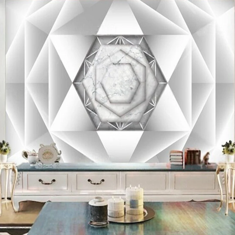 MU9160 European-style simple three-dimensional geometric hexagonal marble-patterned TV home bedroom background wall PAPER