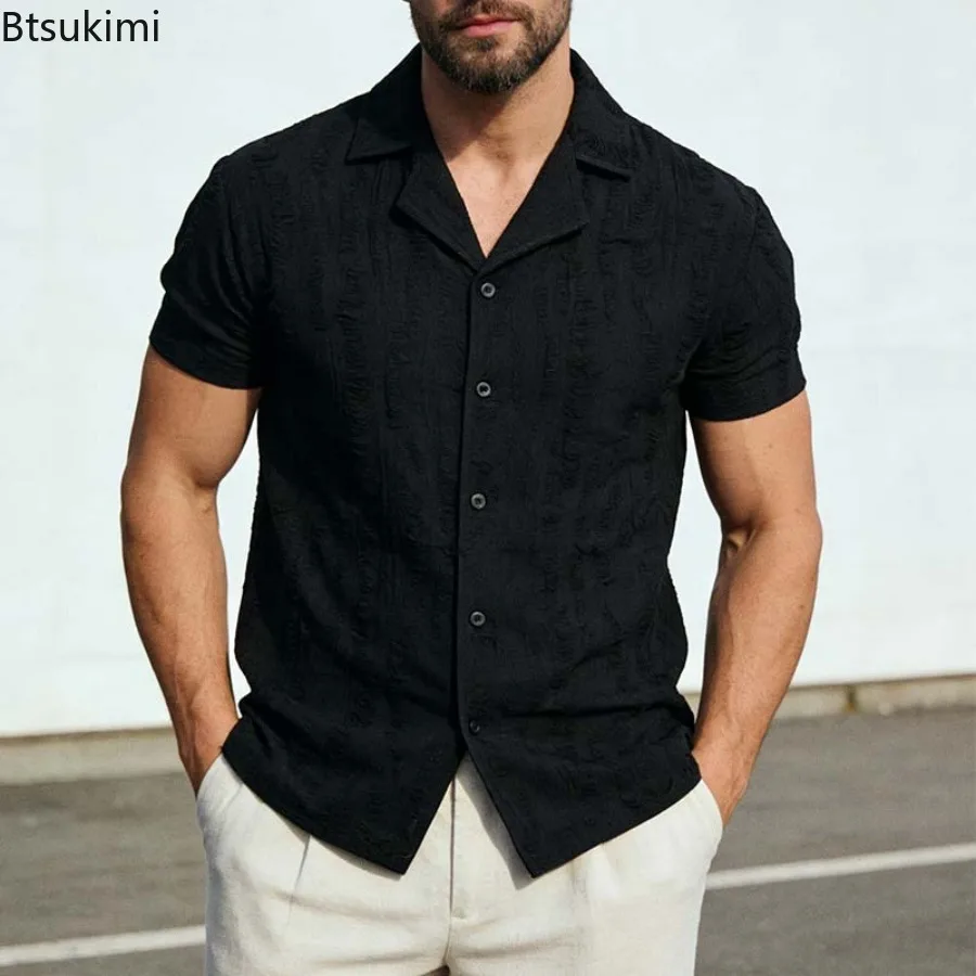 New Men's American High Street Shirt Trending Destroy Ripped Y2K Cuban Collar Short Sleeve Cardigan Premium Non-ironing Blouse