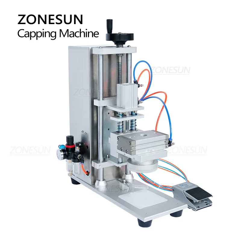 ZONESUN 반자동 캡핑 기계, 공압 데스크탑 캔, 유리 소스 꿀 병, 트위스트 오프 장비