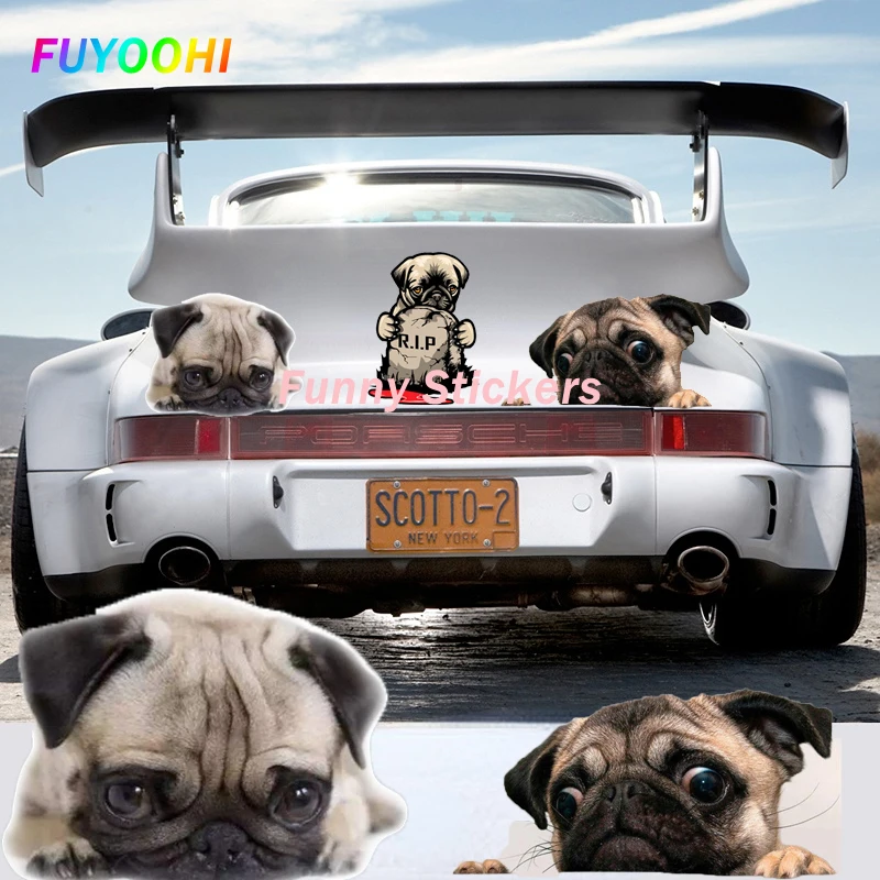 

FUYOOHI Play Stickers Personality Cute Pug Car Stickers Motorcycle Windows Vinyl Car Wrap Waterproof Laptop Decor PVC Decal