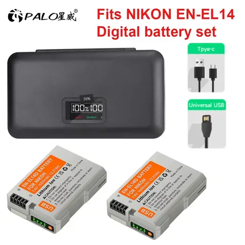 PALO EN-EL14 EN-EL14A USB Battery With LCD Battery Charger Case for Nikon DF D3100 D3200 D3300 D3400 D3500 D5600 D5100 D5200