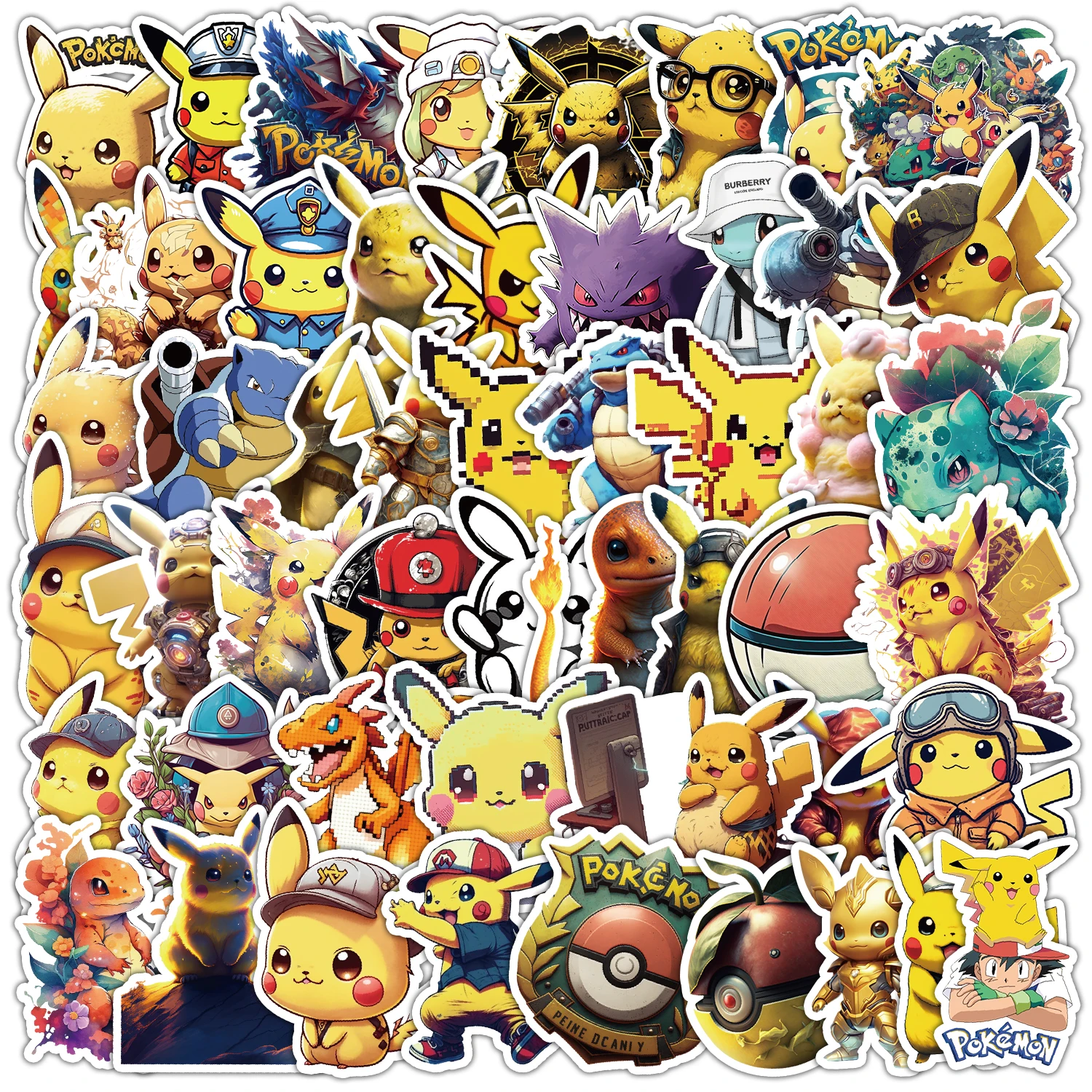 50 Uds. De pegatinas bonitas de dibujos animados de Pokemon Pikachu para botellas de agua, teléfonos, pegatinas creativas impermeables, pegatinas de papelería para niños