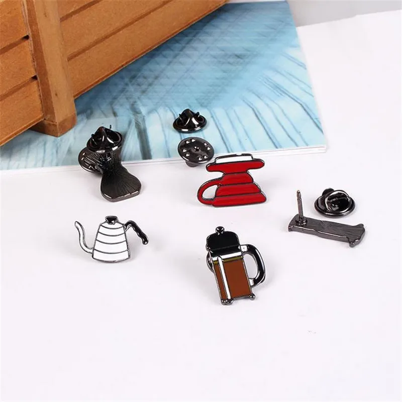 Classic Style Hand Punch Pot AeroPress Chemex Filter Bowl Coffee Enamel Pins Bag Clothes Badge Jewelry Gift for Coffee Lovers