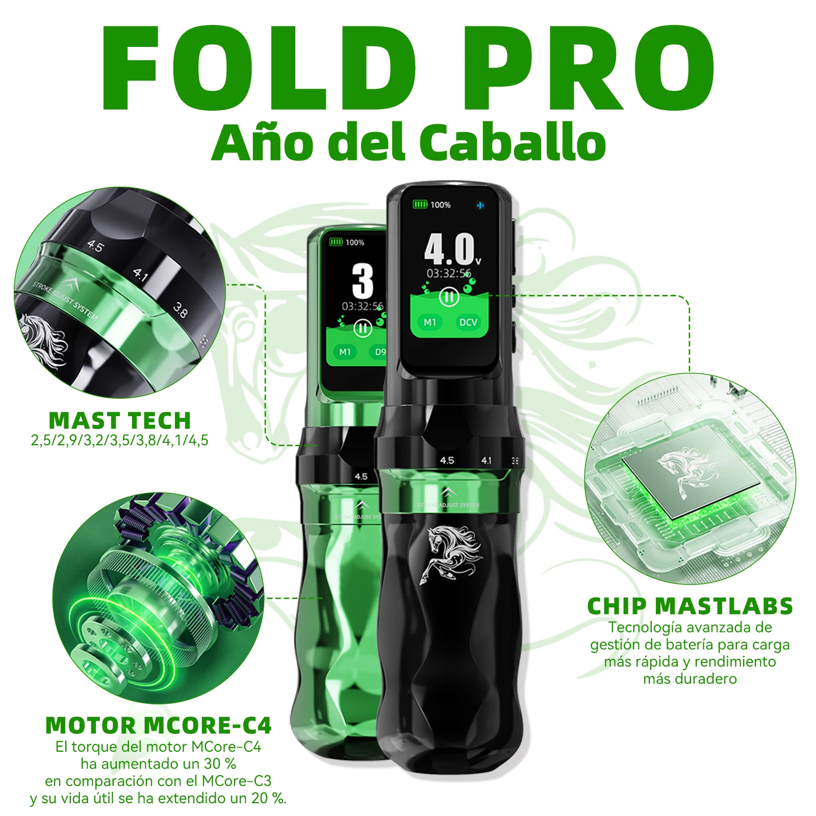 Dragonhawk Fold Pro Bolígrafo De Máquina De Tatuaje Año Del Caballo 7 Carreras Motor Mcore-C4 Bajo Ruido Estable Y Duradero Para Artistas Profesionales Del Tatuaje — -36%, 153.39€ Coupon, from 272.69€ – 36% descuento – €272.69