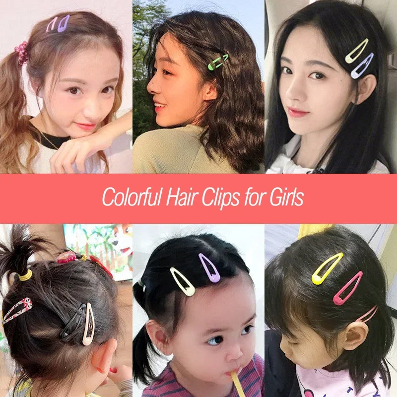 Clipes de cabelo bonitos para mulheres e meninas, clipes de cabelo coloridos BB, presilhas Snap Metal, grampos de cabelo, Bobby Pin, acessórios para