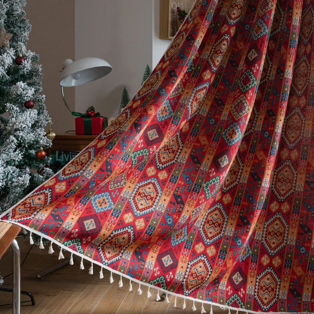 

Бохо фермерский дом оконные шторы для спальни гостиная льняной хлопок вышитая полузатемняющая драпировка винтажные кисточки