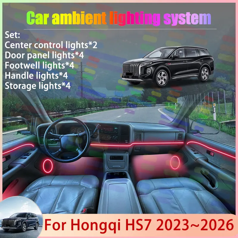 

Для Hongqi HS7 2023 ~ 2026 2024 2025 MK2 2/24 в 1 автомобильная атмосферная лампа RGB абажур ансамбль стример атмосферный набор автозапчастей