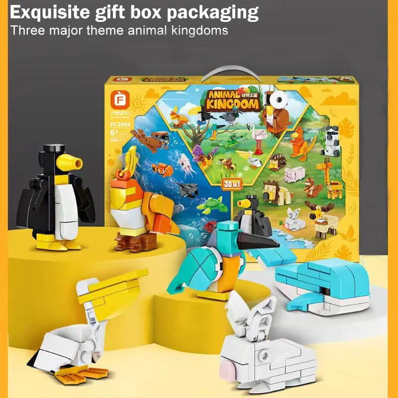 

30 Animal Building Blocks Set - 30 Transformable Zoo Animals Building Blocks Toys - Educational Gift for Science and Technology